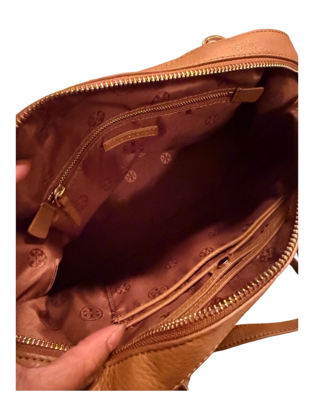 Tory Burch Pebbled Leather Satchel Crossbody Bag Cognac Brown Gold Hardware - Picture 6 of 6